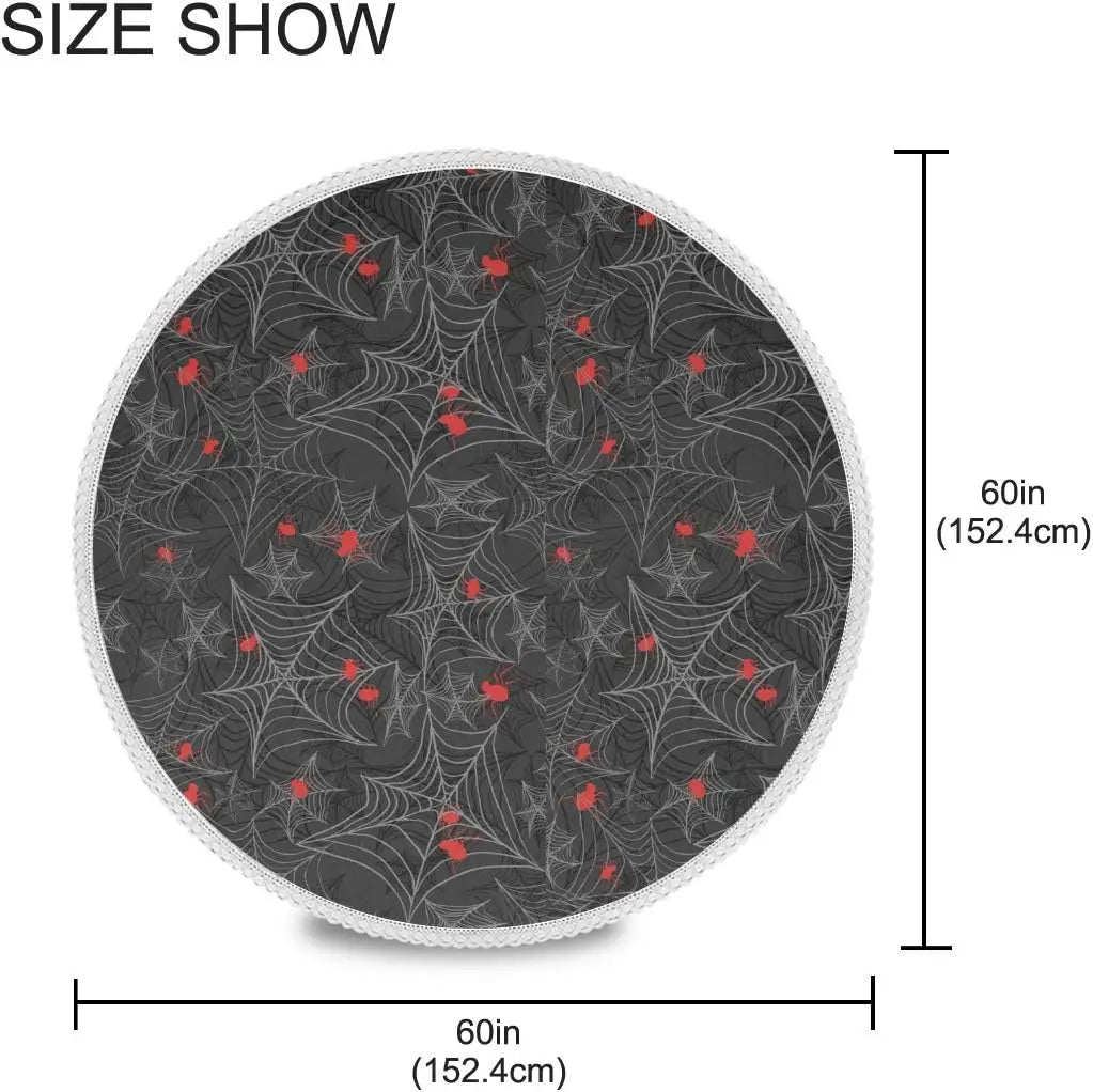 Red Spider Black Style Round Table Cloth, Halloween Horror White Lace Tablecloth Round Table 60 Inch for Dinner Table Decor