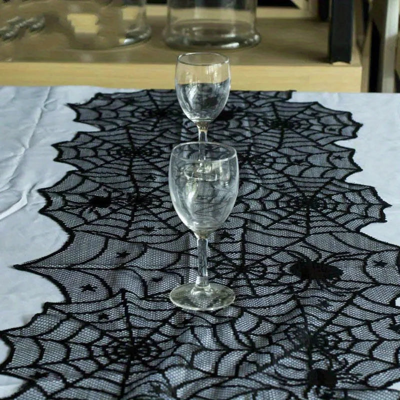 1pc New Halloween Spider Web Table Runner Black Lace Tablecloth Halloween Table Decor Festival Party Supplies