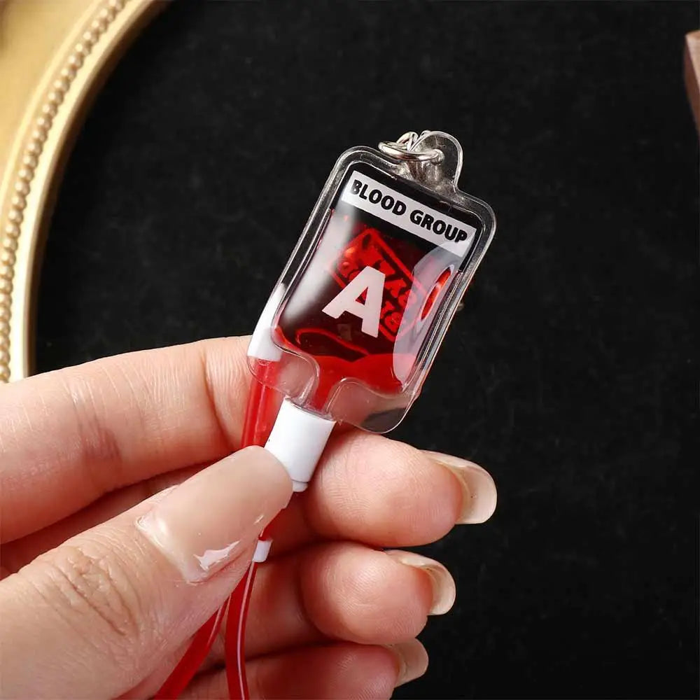Type A B O AB Plasma Blood Bag Keychain PVC Unique Blood Bag Pendant Fashion Bag Charm Halloween Blood Pendant DIY Accessory