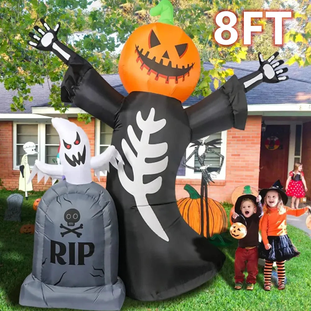 8FT Halloween Inflatables Decor Tombstone Ghost Pumpkin Skull With Led Outdoor Toys Holiday  DecorationsYard Party Blow Up