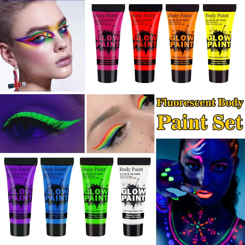 UV Neon Face Body Paint Glow in the Dark Makeup Set Fluorescent Painting for Adults Festivals Party Halloween Christmas