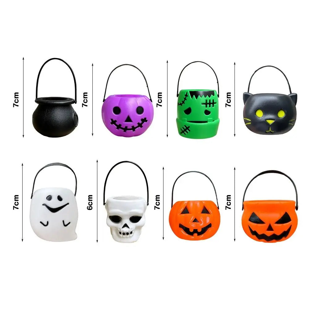 6PCS Set Spooky 6cm Size Halloween Pumpkin Jar With Lid Triangular Eyes Pumpkin Lantern Mini Basket Pumpkin Bucket Gift Giving