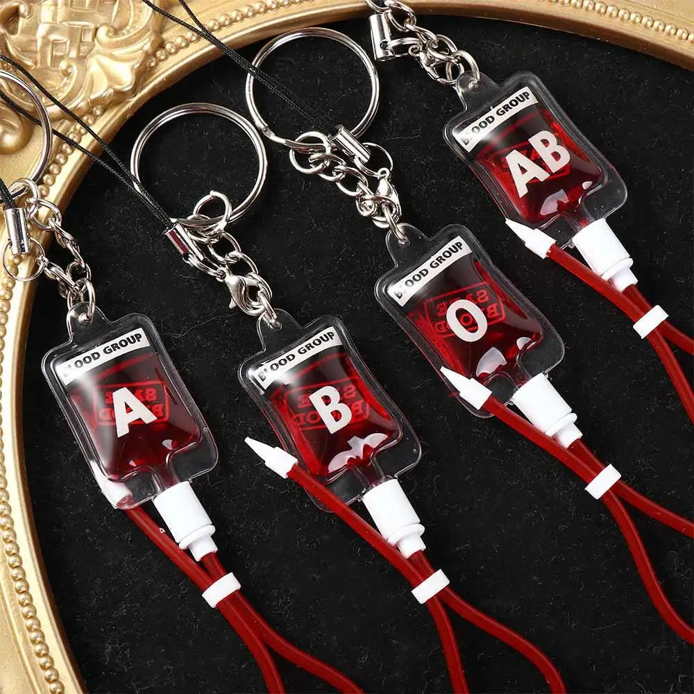 Type A B O AB Plasma Blood Bag Keychain PVC Unique Blood Bag Pendant Fashion Bag Charm Halloween Blood Pendant DIY Accessory