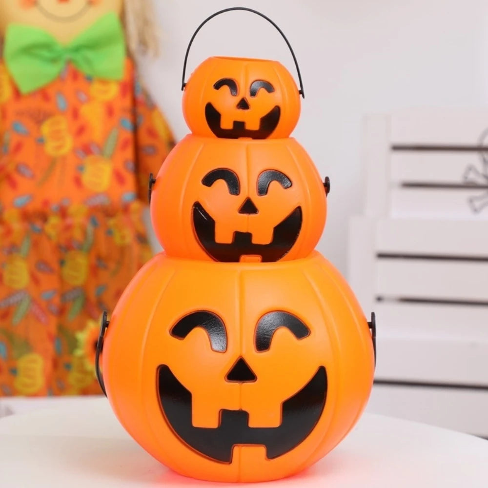 1 Set of 3Pcs Large Medium and Small Portable Pumpkin Buckets for Halloween Ghost Festival Bar Home Decoration Sugar Filling Jar