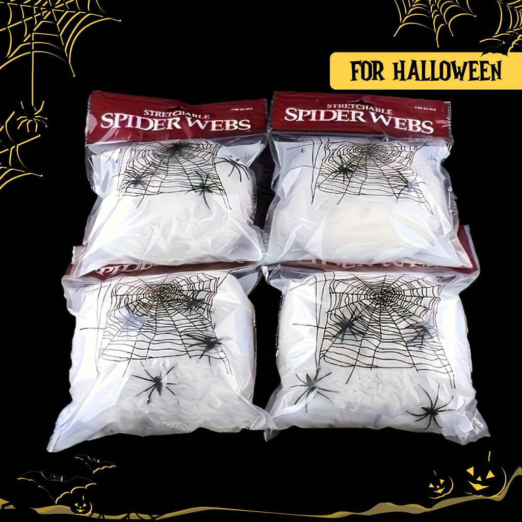 Halloween Artificial Stretchy Spider Web Cobweb with Spiders Horror Gothic Haunted House Party Decor Scary Props Accessories