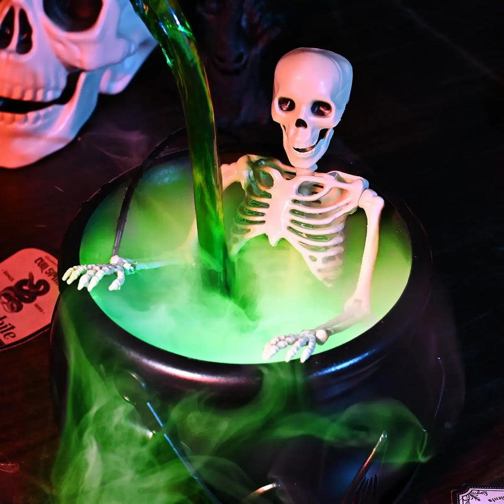 1Set Halloween WitchCauldron with LED Light & Fog Mist Maker  Skeleton Decor for Spooky Hocus Pocus Party, Home, Halloween Party