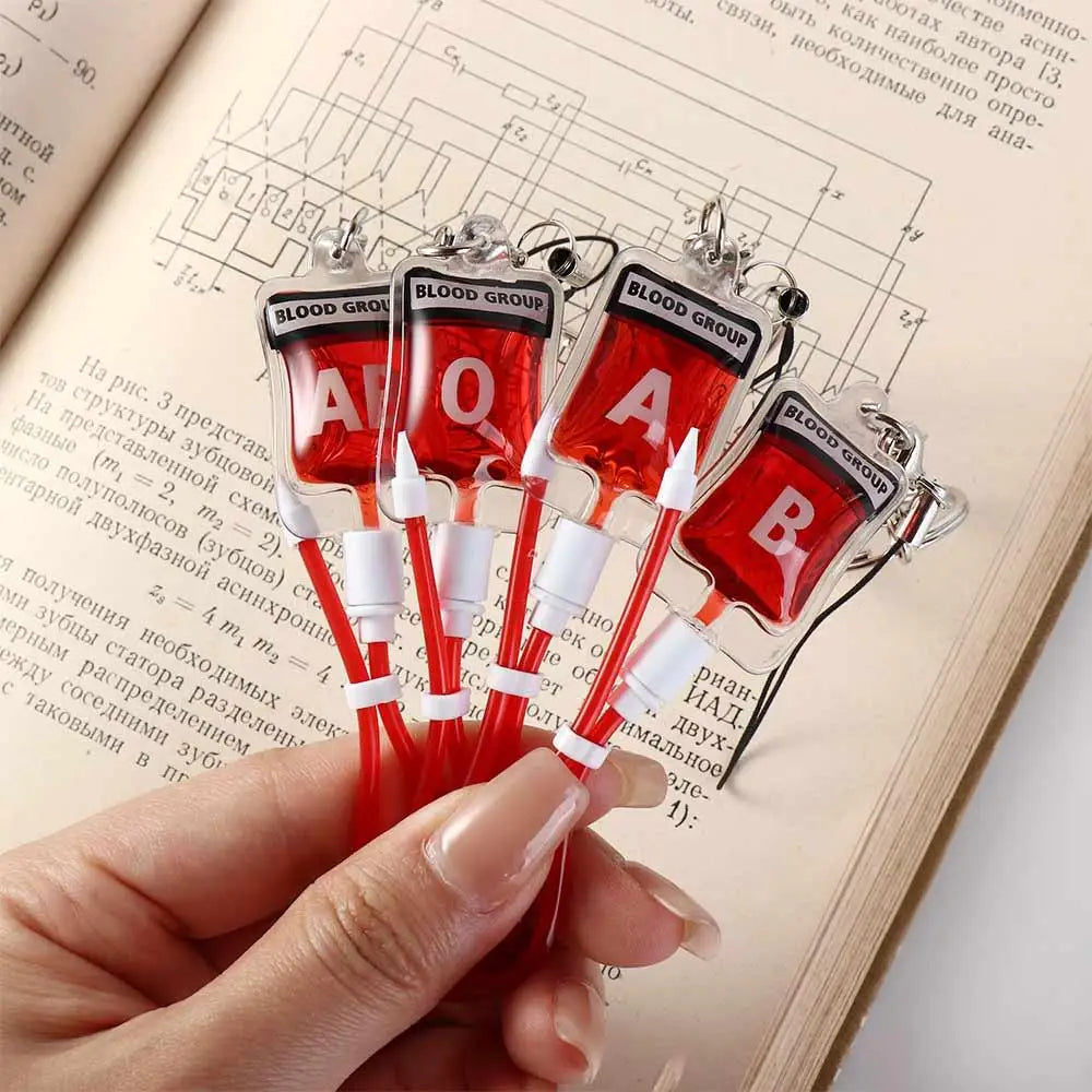 Type A B O AB Plasma Blood Bag Keychain PVC Unique Blood Bag Pendant Fashion Bag Charm Halloween Blood Pendant DIY Accessory