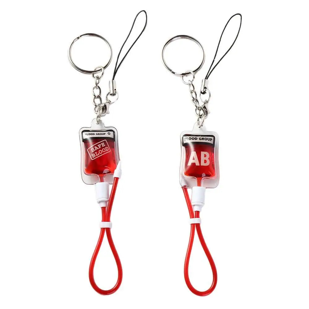Type A B O AB Plasma Blood Bag Keychain PVC Unique Blood Bag Pendant Fashion Bag Charm Halloween Blood Pendant DIY Accessory