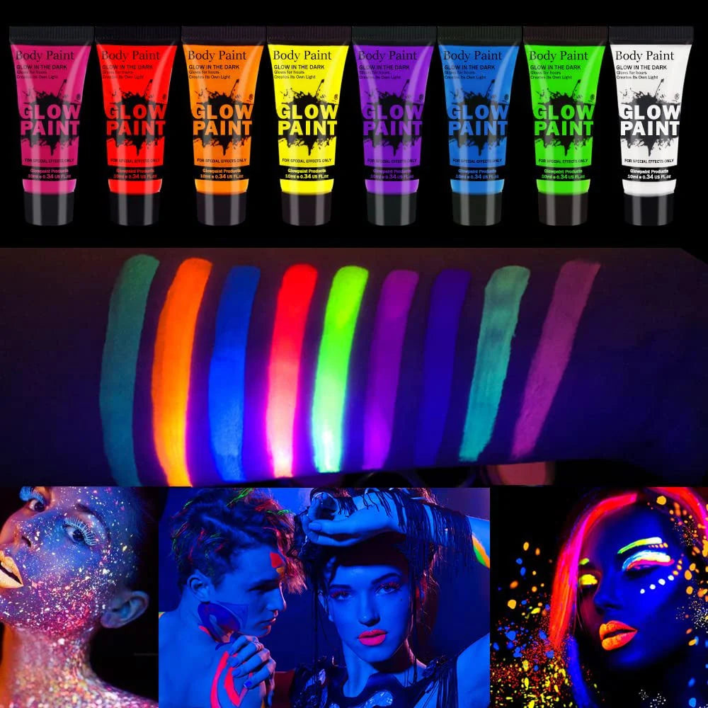 UV Neon Face Body Paint Glow in the Dark Makeup Set Fluorescent Painting for Adults Festivals Party Halloween Christmas