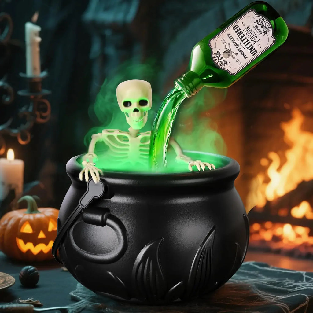 1Set Halloween WitchCauldron with LED Light & Fog Mist Maker  Skeleton Decor for Spooky Hocus Pocus Party, Home, Halloween Party