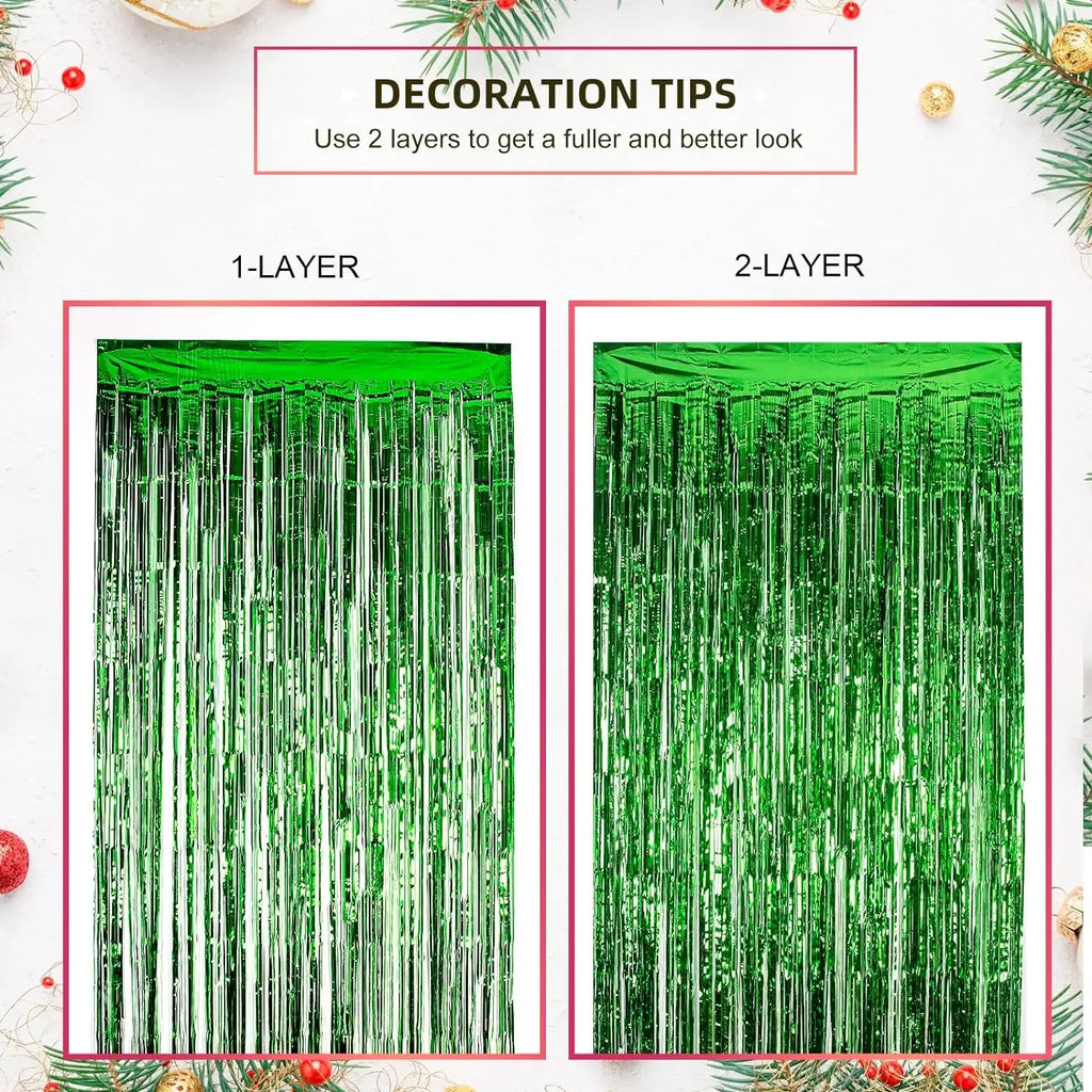 6PCS 2M High Foil Fringe Curtain Backdrop Holiday Theme Photo Booth for Halloween Christmas Birthday Wedding Party Decorations