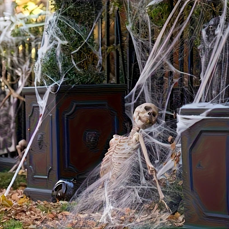 Halloween Artificial Stretchy Spider Web Cobweb with Spiders Horror Gothic Haunted House Party Decor Scary Props Accessories