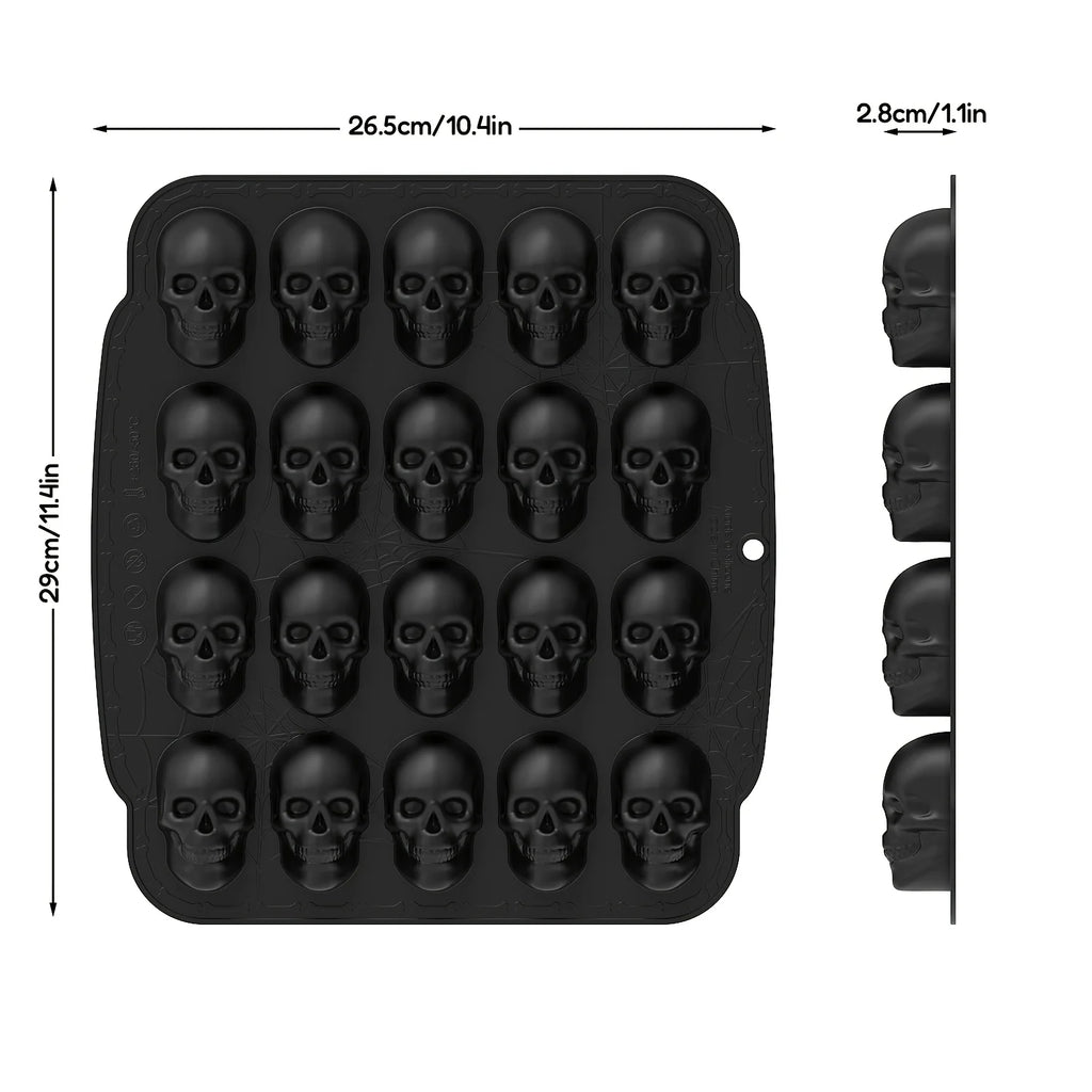 Skull Baking Mold/ Ice Cube Tray - Halloween Cake Candy Chocolate Decor Silicone Food Grade Flexible Easy Release Reusable Mold