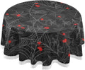 Red Spider Black Style Round Table Cloth, Halloween Horror White Lace Tablecloth Round Table 60 Inch for Dinner Table Decor