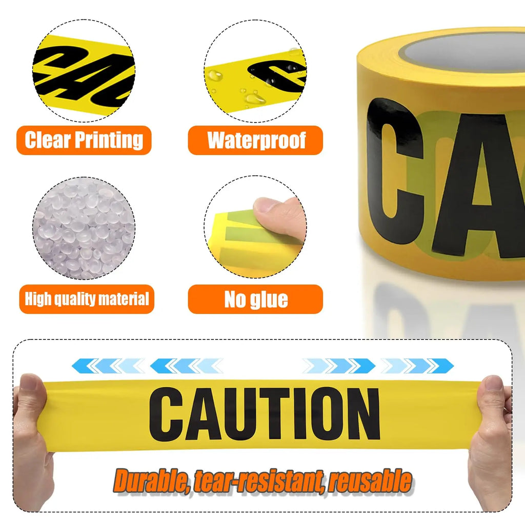 Heavy-duty, 3" x 328 ft reusable caution tape for construction, hazard marking, crime scenes, events, and Halloween decor.