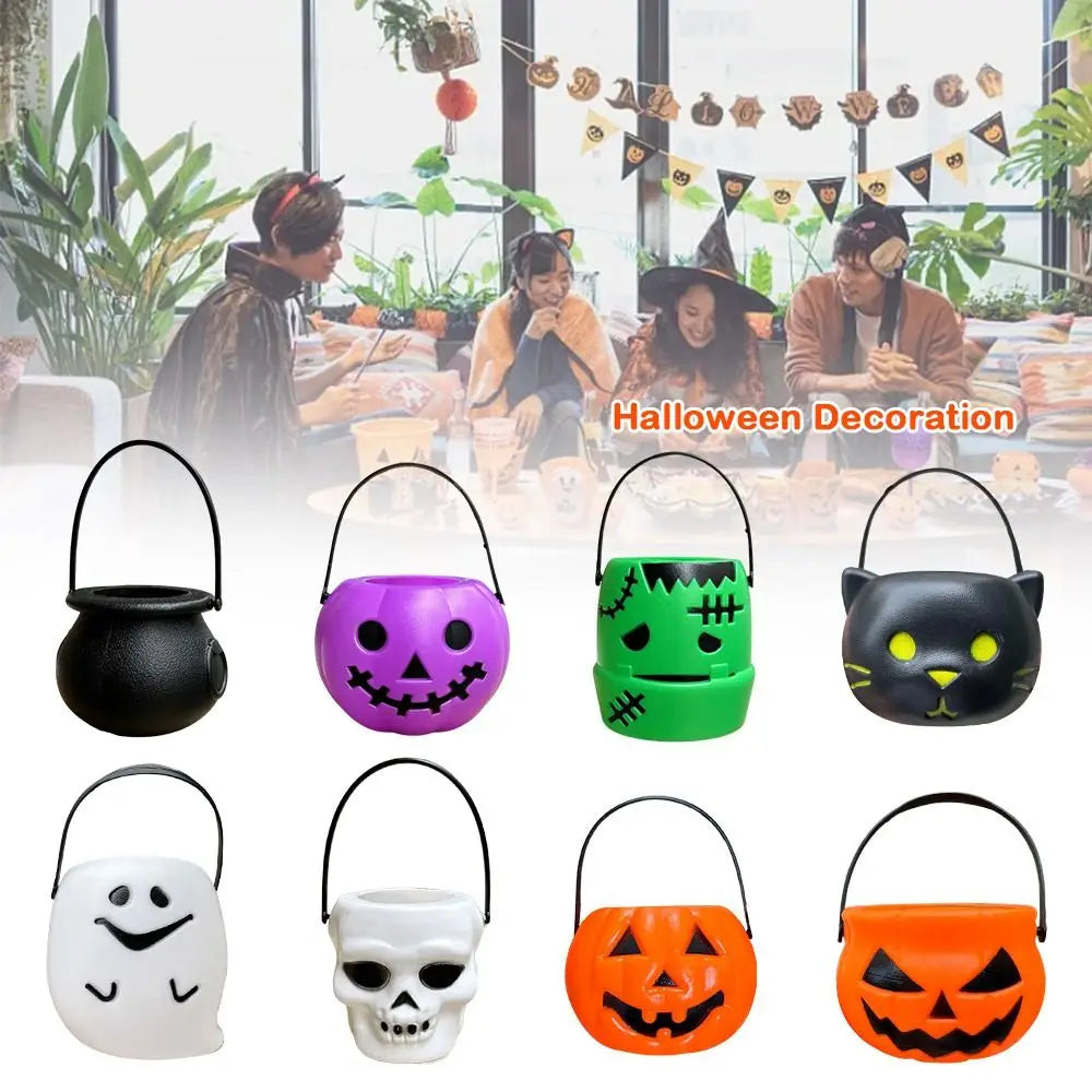 6PCS Set Spooky 6cm Size Halloween Pumpkin Jar With Lid Triangular Eyes Pumpkin Lantern Mini Basket Pumpkin Bucket Gift Giving