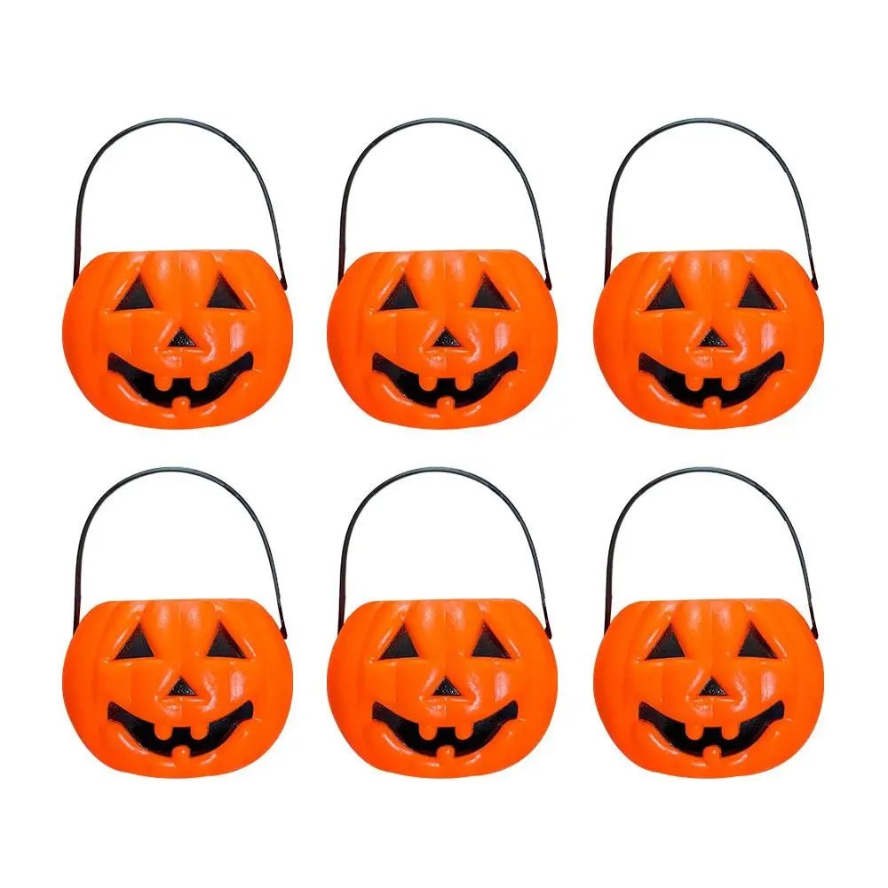 6PCS Set Spooky 6cm Size Halloween Pumpkin Jar With Lid Triangular Eyes Pumpkin Lantern Mini Basket Pumpkin Bucket Gift Giving