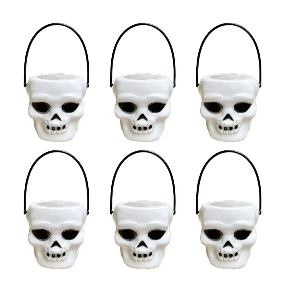 6PCS Set Spooky 6cm Size Halloween Pumpkin Jar With Lid Triangular Eyes Pumpkin Lantern Mini Basket Pumpkin Bucket Gift Giving