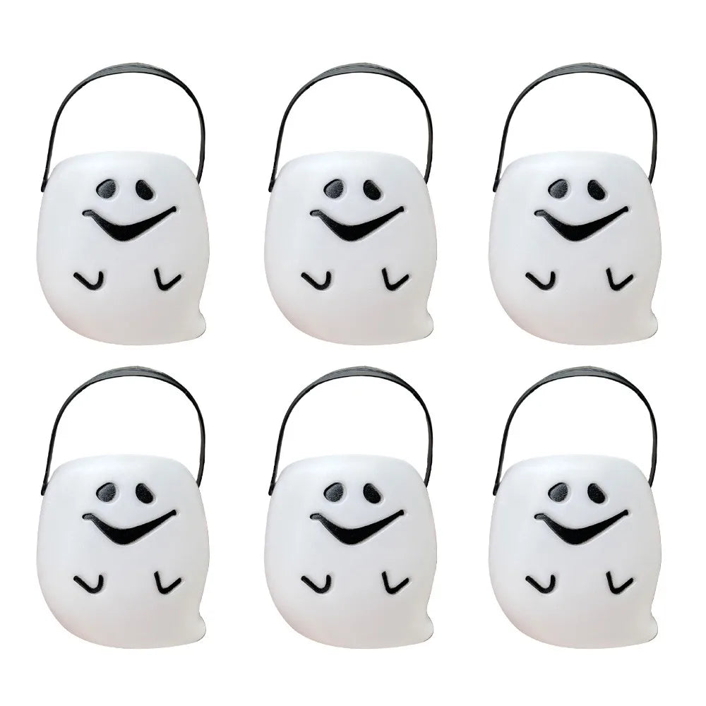 6PCS Set Spooky 6cm Size Halloween Pumpkin Jar With Lid Triangular Eyes Pumpkin Lantern Mini Basket Pumpkin Bucket Gift Giving