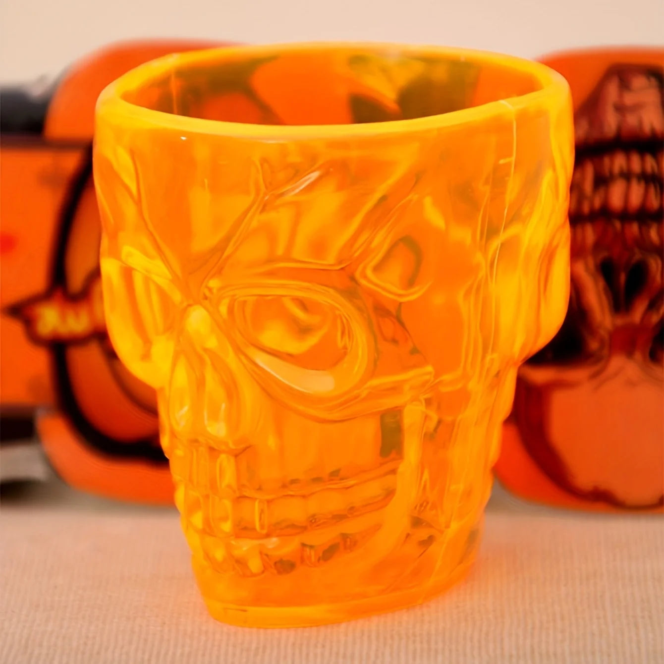 1pc Creative Transparent Orange Skull Print Mug, Plastic Funky Water Cup For Household