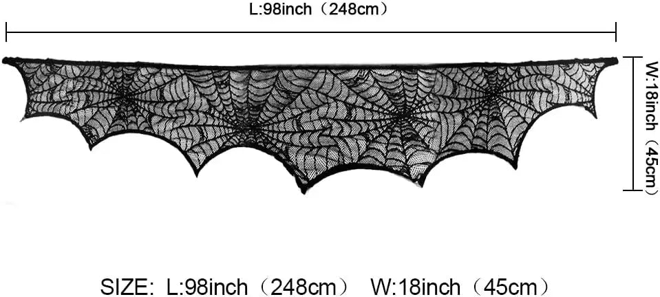 AerWo Halloween Decoration Black Lace Spiderweb Fireplace Mantle Scarf Cover Festive Party Supplies 45 X 243cm 18 x 96 inch