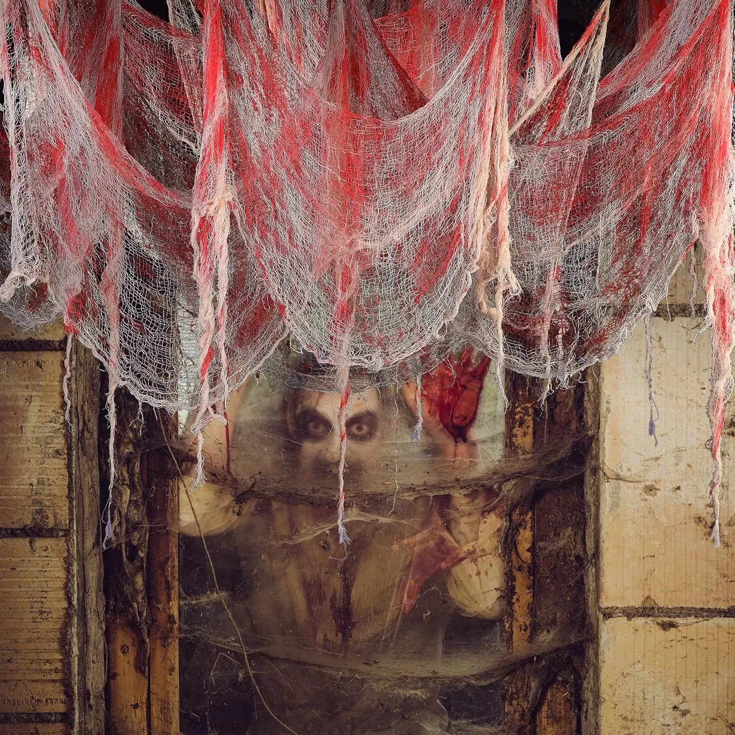 Scary Halloween Blood Gauze Staircase Indoor Outdoor Decoration Haunted House Blood Creepy Cloth Home Party Horror Scene Props