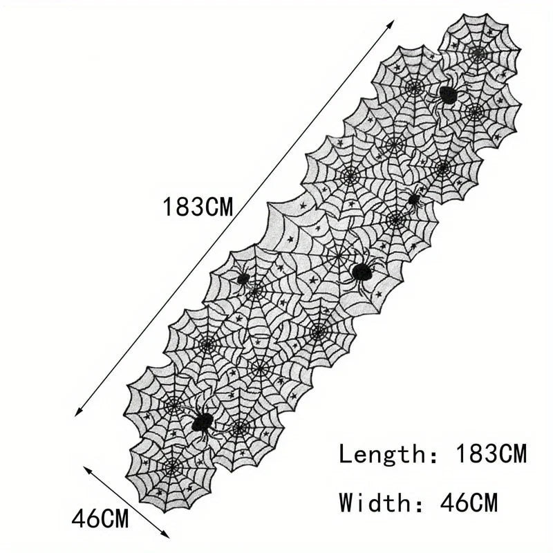 1pc New Halloween Spider Web Table Runner Black Lace Tablecloth Halloween Table Decor Festival Party Supplies