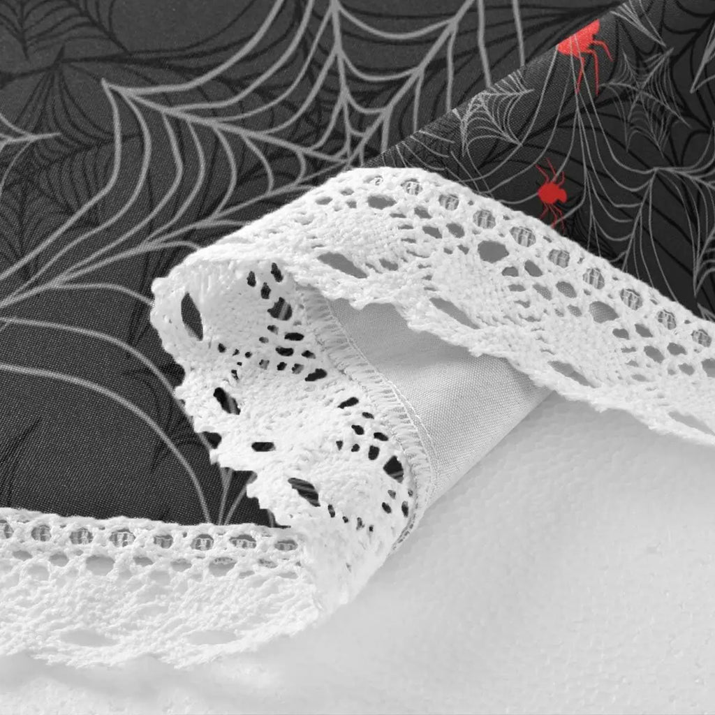 Red Spider Black Style Round Table Cloth, Halloween Horror White Lace Tablecloth Round Table 60 Inch for Dinner Table Decor