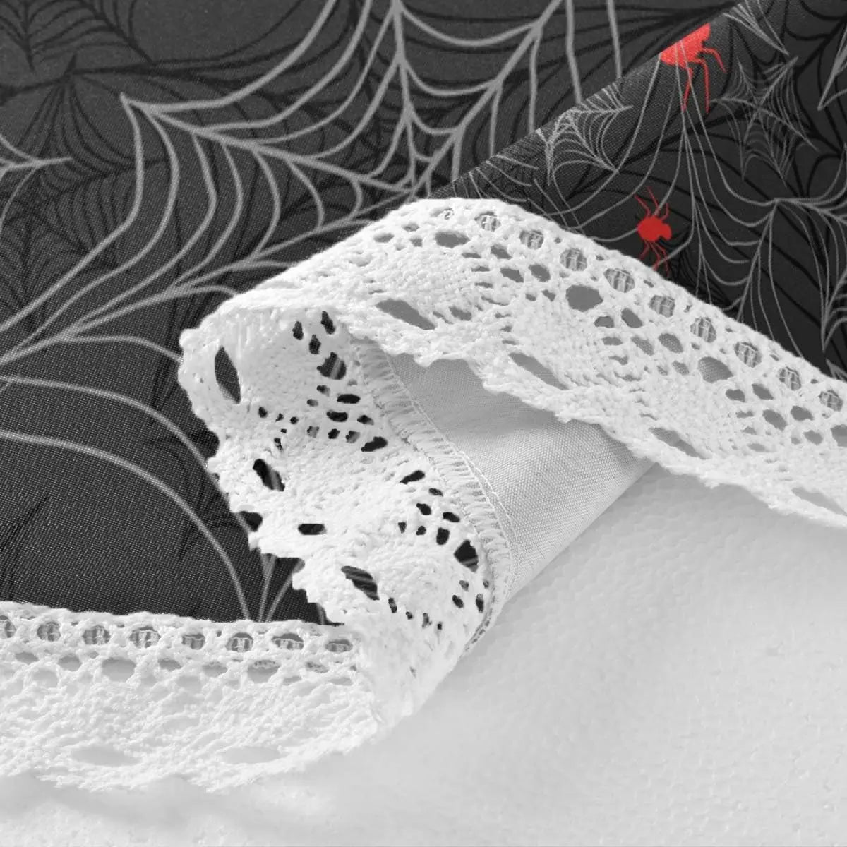 Red Spider Black Style Round Table Cloth, Halloween Horror White Lace Tablecloth Round Table 60 Inch for Dinner Table Decor