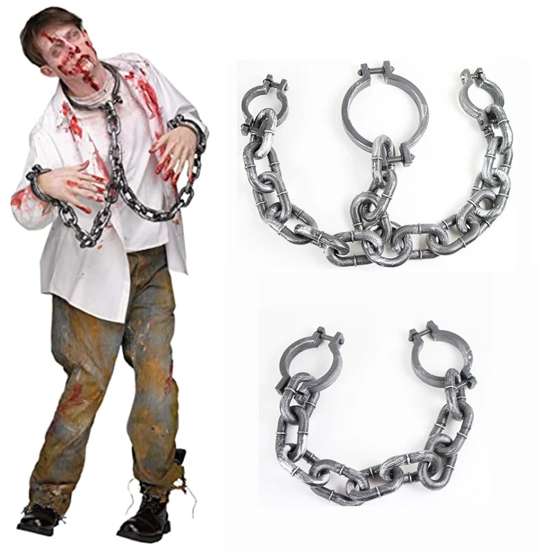 Halloween Prison Handcuffs - Realistic Wrist Shackles with Chains for Costume Cosplay Party Props Spooky Photo Booth Accessories