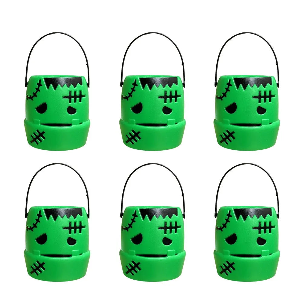 6PCS Set Spooky 6cm Size Halloween Pumpkin Jar With Lid Triangular Eyes Pumpkin Lantern Mini Basket Pumpkin Bucket Gift Giving