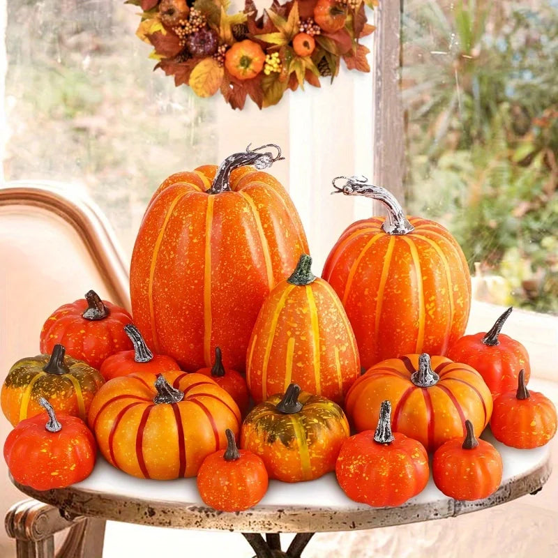 7pcs Pumpkin Autumn Decor Outdoor Orange Foam Plastic Fake Artificial Pumpkin Halloween Harvest Festival  Home Table Decor