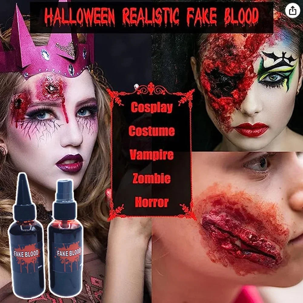Halloween Plasma Spray Create Realistic Blood Effects Horror Fake Blood Spray Halloween Cosplay Makeup Washable Eye Blood Drops