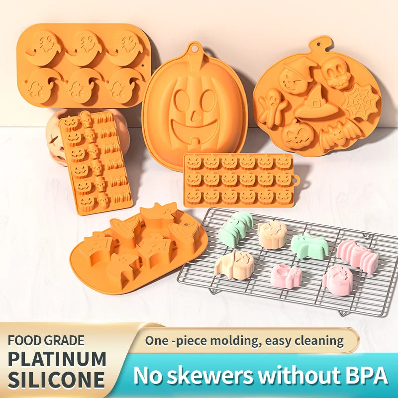 Halloween horror pumpkin bat silicone mold ghost hat skeleton ice block chocolate food baking tray mold biscuit cake baking mold
