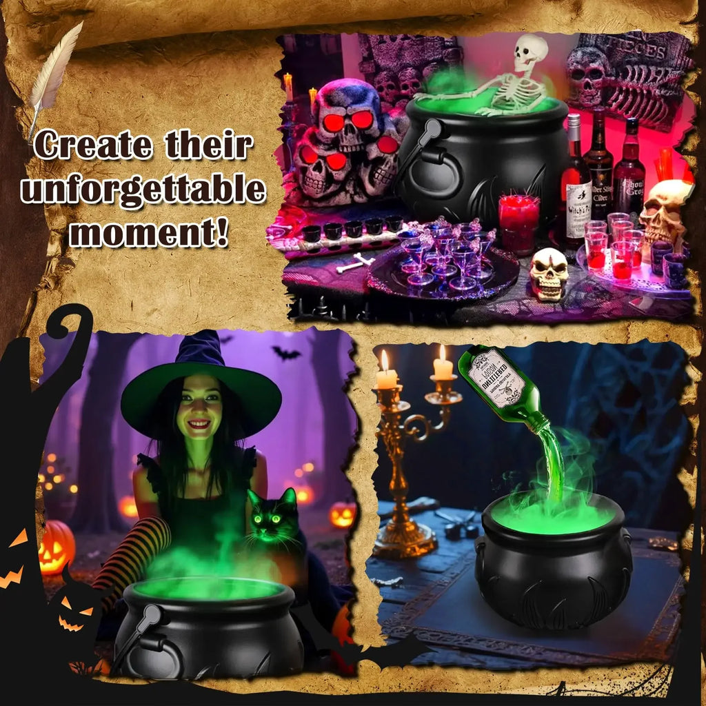1Set Halloween WitchCauldron with LED Light & Fog Mist Maker  Skeleton Decor for Spooky Hocus Pocus Party, Home, Halloween Party