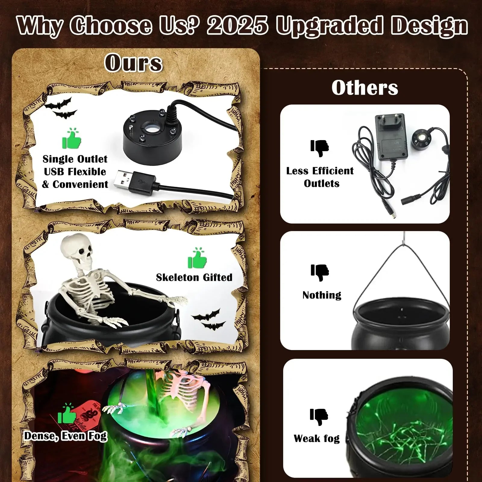 1Set Halloween WitchCauldron with LED Light & Fog Mist Maker  Skeleton Decor for Spooky Hocus Pocus Party, Home, Halloween Party