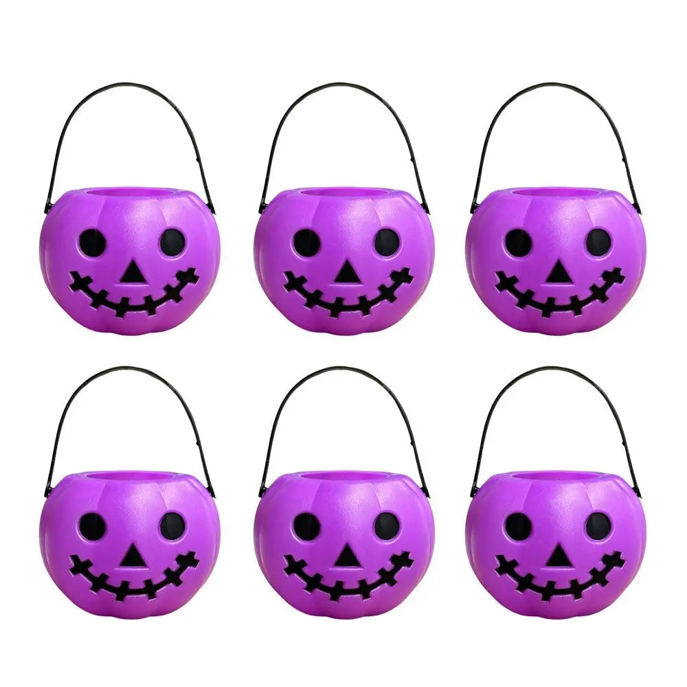 6PCS Set Spooky 6cm Size Halloween Pumpkin Jar With Lid Triangular Eyes Pumpkin Lantern Mini Basket Pumpkin Bucket Gift Giving