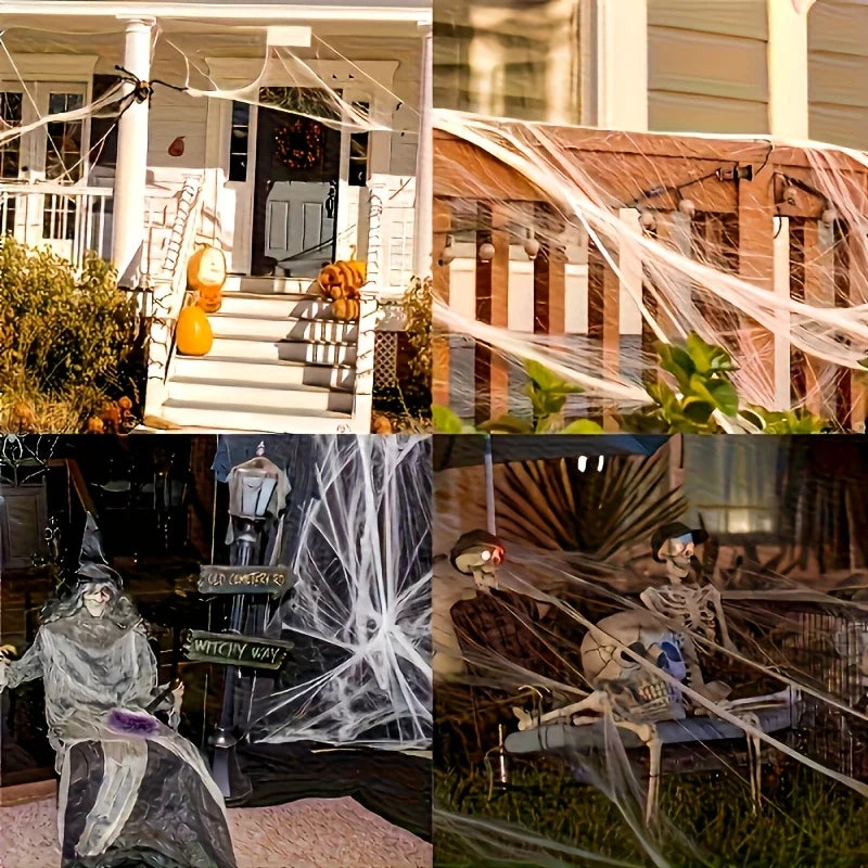 Halloween Artificial Stretchy Spider Web Cobweb with Spiders Horror Gothic Haunted House Party Decor Scary Props Accessories