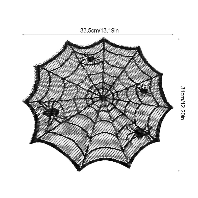 4pcs Halloween Spider Web Black Lace Placemats Halloween Party Home Dinner Table Decoration Polyester Cup Plate Mats Tablecloth