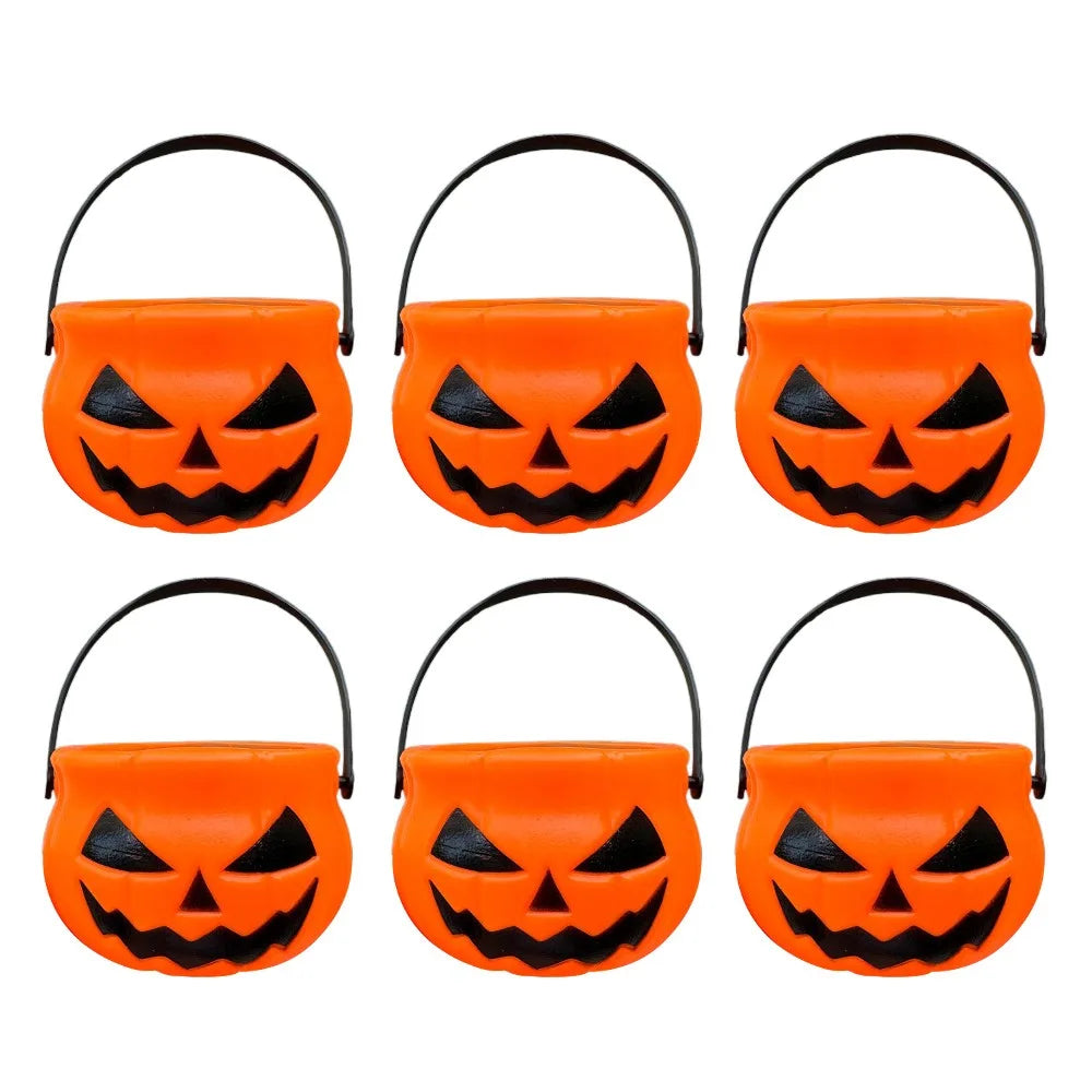 6PCS Set Spooky 6cm Size Halloween Pumpkin Jar With Lid Triangular Eyes Pumpkin Lantern Mini Basket Pumpkin Bucket Gift Giving