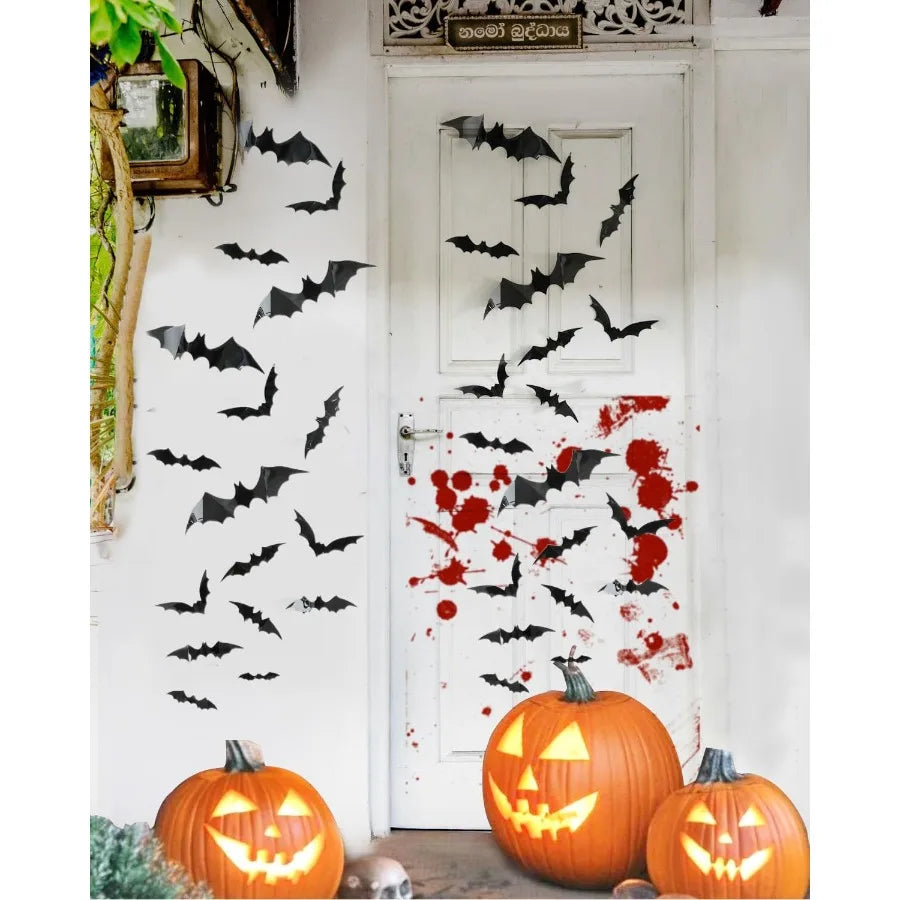 120pcs Halloween Bats Decorations for Outdoor and Indoor Use 3D Bat Stickers Ideal for Wall Window Home Kitchen Scary Theme Par