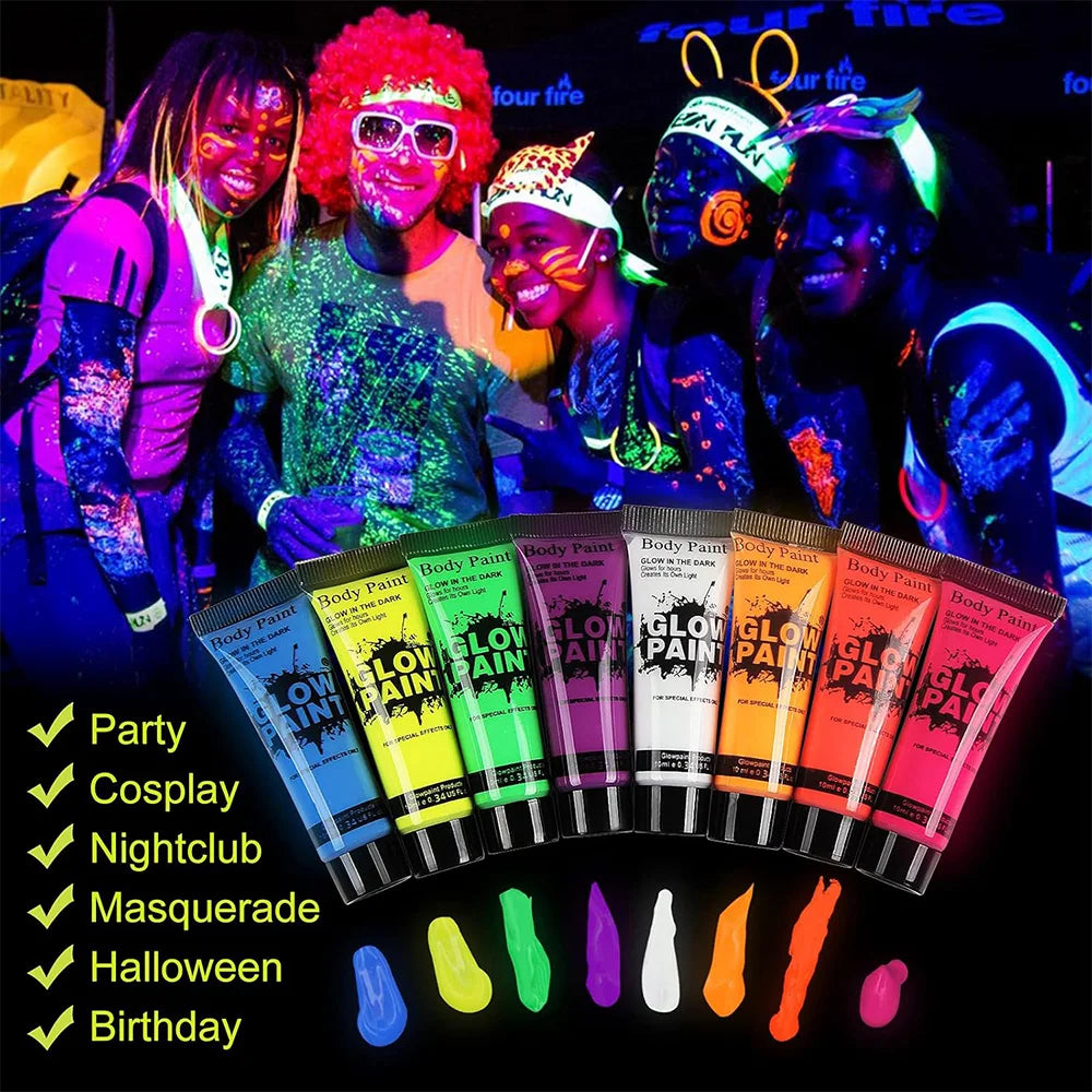 UV Neon Face Body Paint Glow in the Dark Makeup Set Fluorescent Painting for Adults Festivals Party Halloween Christmas