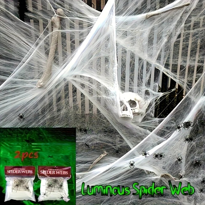 Halloween Artificial Stretchy Spider Web Cobweb with Spiders Horror Gothic Haunted House Party Decor Scary Props Accessories