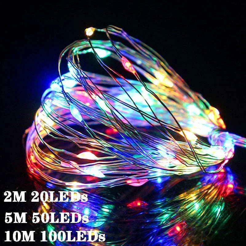 10M 100LEDs Festoon Silver Wire Light String Wedding Garland Lamp for Christmas Party Outdoor Garden Bedroom Decor Battery Power