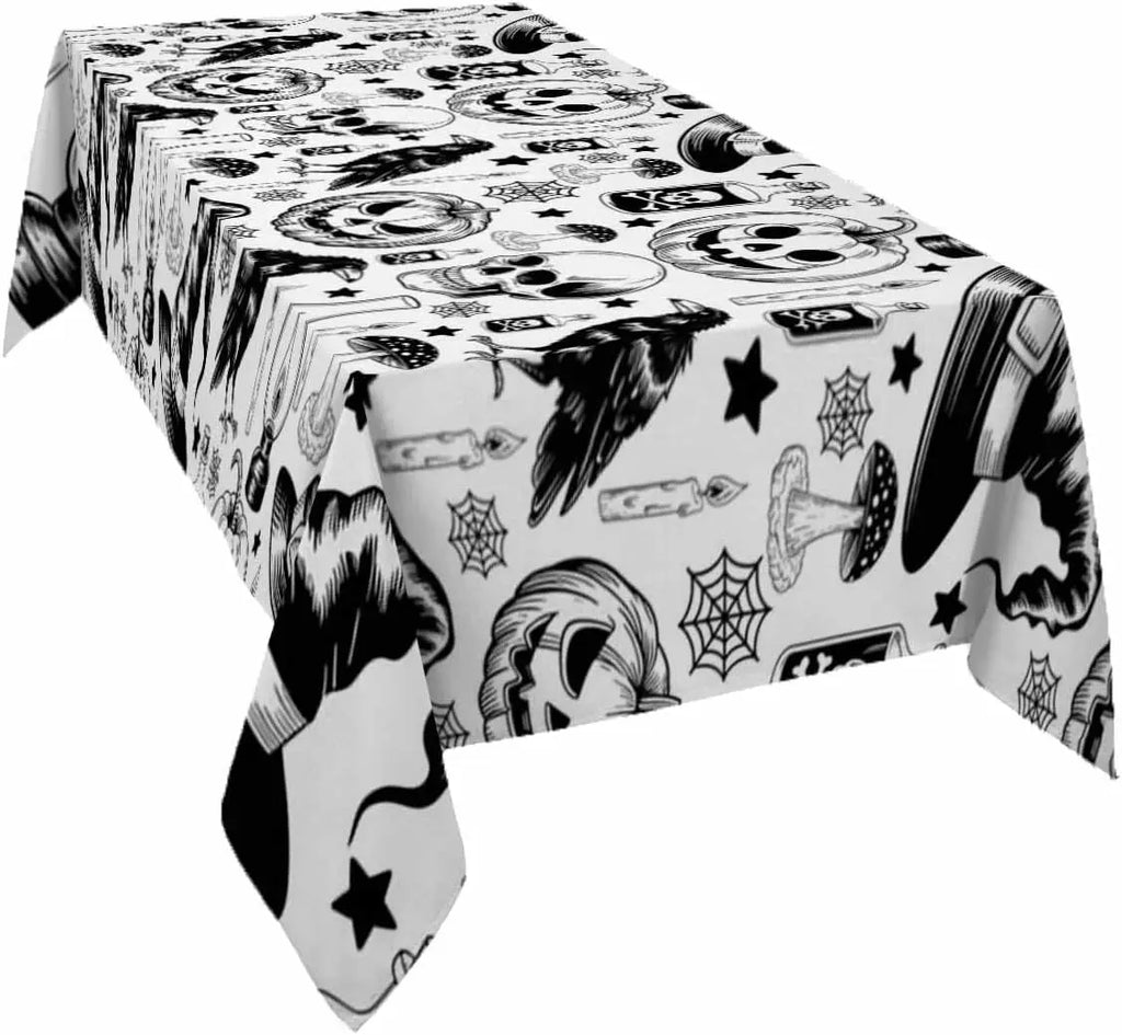 Halloween Pumpkin Spiderweb Skull Witch Hat Waterproof Tablecloth Table Decor Farmhouse Kitchen Dining Table Cloth Party Decor