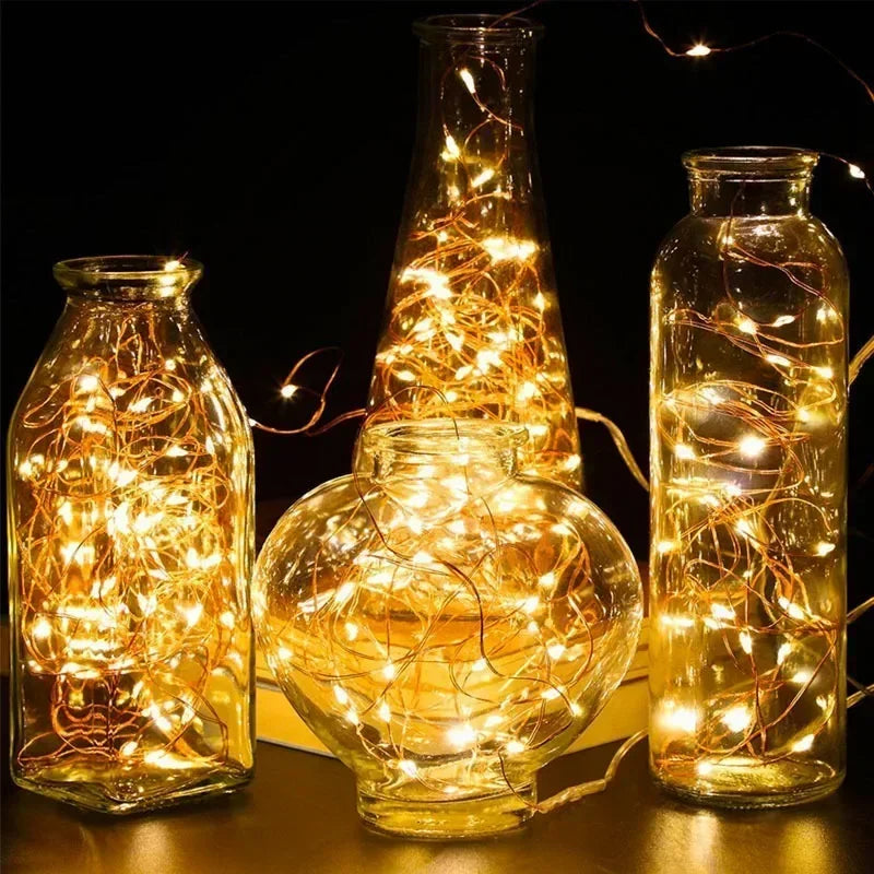 10M 100LEDs Festoon Silver Wire Light String Wedding Garland Lamp for Christmas Party Outdoor Garden Bedroom Decor Battery Power