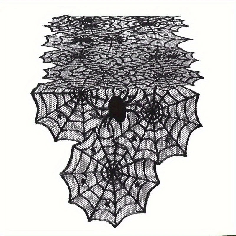 1pc New Halloween Spider Web Table Runner Black Lace Tablecloth Halloween Table Decor Festival Party Supplies