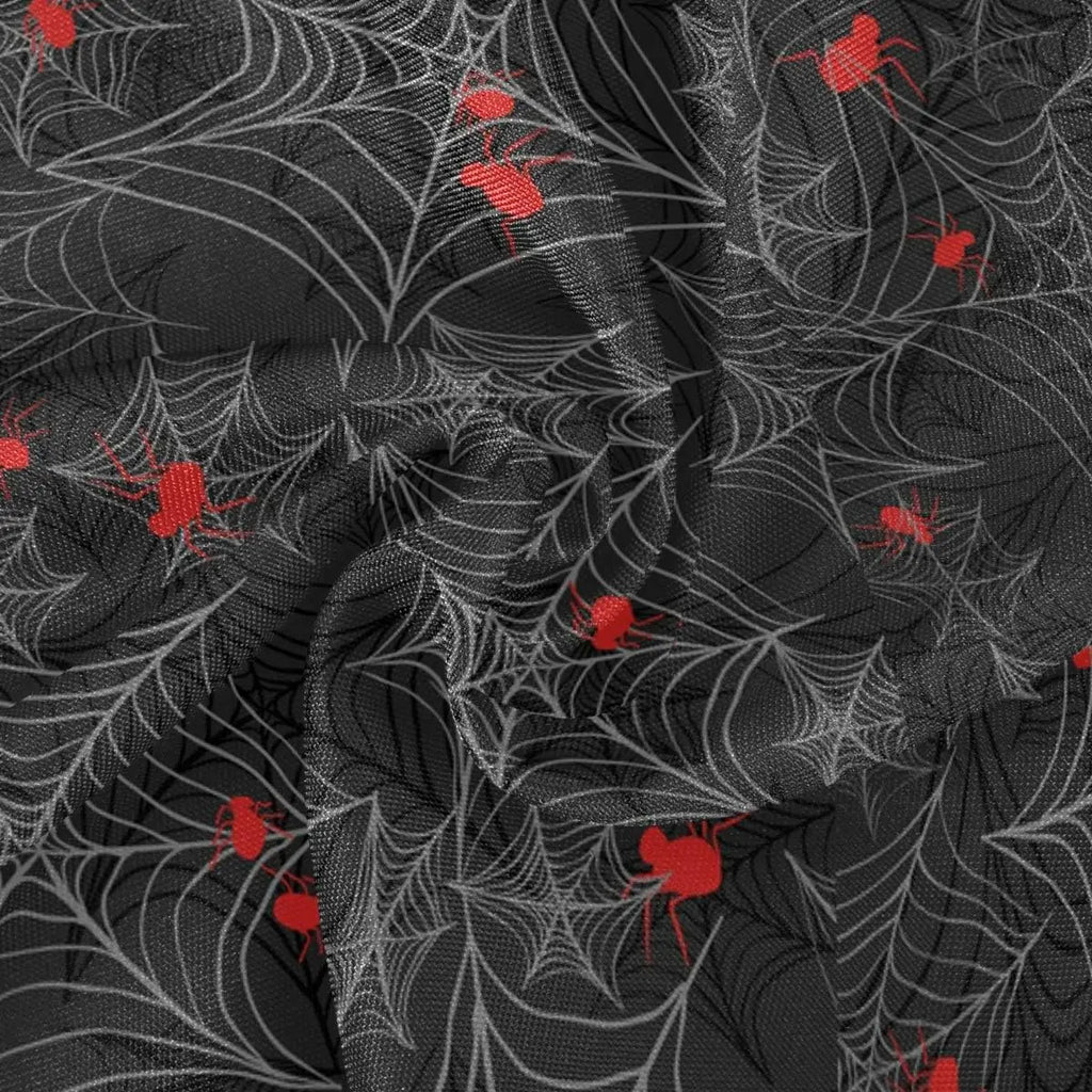 Red Spider Black Style Round Table Cloth, Halloween Horror White Lace Tablecloth Round Table 60 Inch for Dinner Table Decor