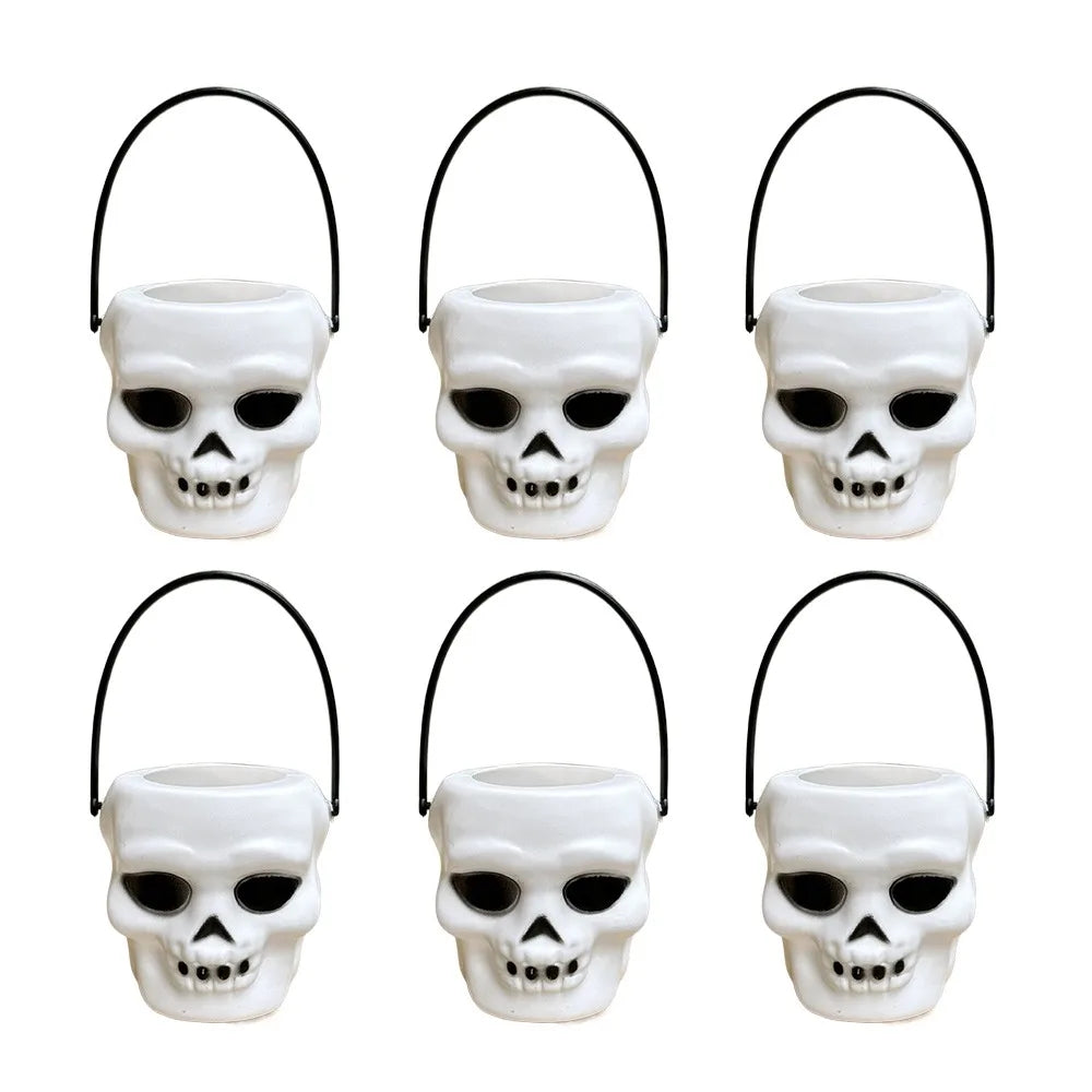 6PCS Set Spooky 6cm Size Halloween Pumpkin Jar With Lid Triangular Eyes Pumpkin Lantern Mini Basket Pumpkin Bucket Gift Giving