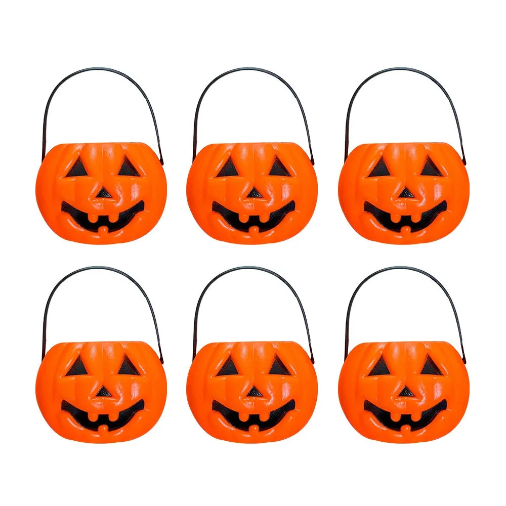6PCS Set Spooky 6cm Size Halloween Pumpkin Jar With Lid Triangular Eyes Pumpkin Lantern Mini Basket Pumpkin Bucket Gift Giving